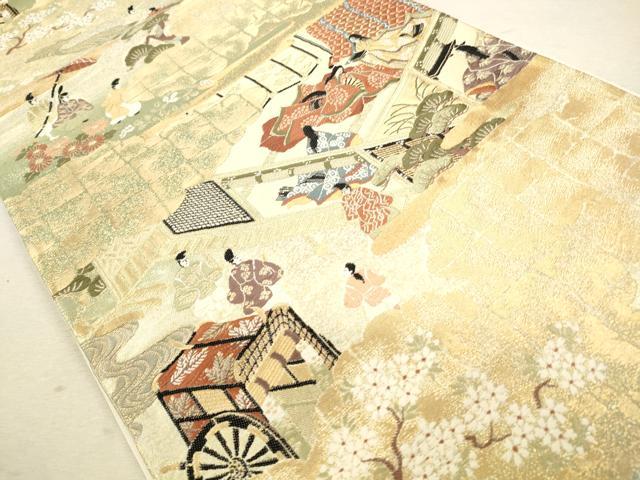 平和屋着物◎六通柄袋帯　唐織　清涼殿風景文　金糸　正絹　逸品　CAAW9317qe