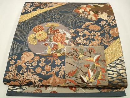 平和屋着物◎六通柄袋帯　唐織　花丸文　金糸　正絹　逸品　CAAW9320qe