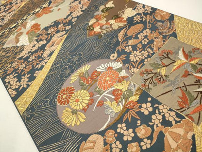 平和屋着物◎六通柄袋帯　唐織　花丸文　金糸　正絹　逸品　CAAW9320qe