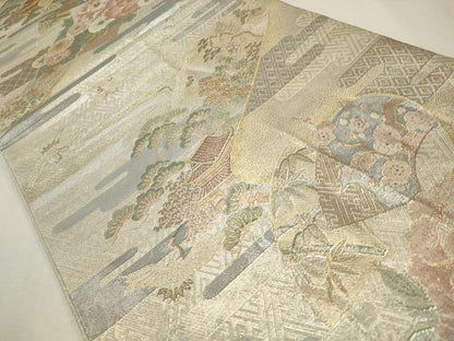 平和屋着物◎佐賀錦　六通柄袋帯　地紙花文　金銀糸　正絹　逸品　CAAW9325qe