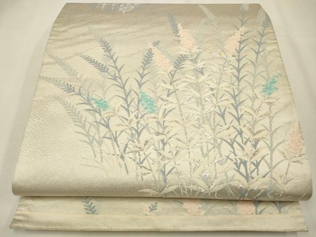 平和屋着物◎六通柄袋帯　唐織　草花文　銀糸　正絹　逸品　CAAW9326qe