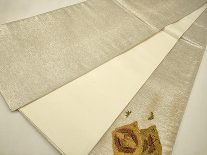 平和屋着物◎太鼓柄袋帯　双鳥花文　金彩　正絹　逸品　CAAW9327qe
