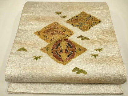 平和屋着物◎太鼓柄袋帯　双鳥花文　金彩　正絹　逸品　CAAW9327qe