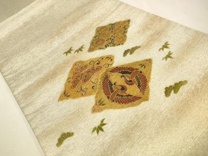平和屋着物◎太鼓柄袋帯　双鳥花文　金彩　正絹　逸品　CAAW9327qe