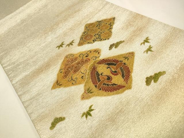 平和屋着物◎太鼓柄袋帯　双鳥花文　金彩　正絹　逸品　CAAW9327qe