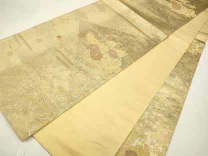 平和屋着物◎六通柄袋帯　草花文　金糸　引箔　正絹　逸品　CAAW9328qe