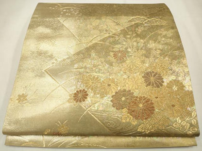 平和屋着物◎六通柄袋帯　草花文　金糸　引箔　正絹　逸品　CAAW9328qe
