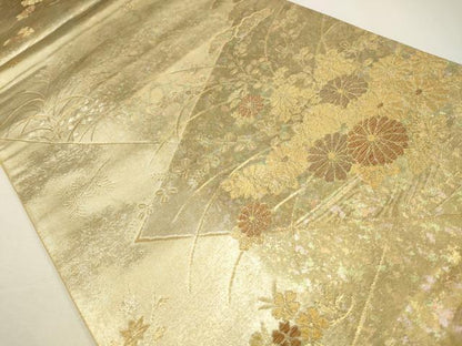 平和屋着物◎六通柄袋帯　草花文　金糸　引箔　正絹　逸品　CAAW9328qe