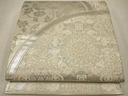 平和屋着物◎六通柄袋帯　唐織　更紗花文　銀糸　正絹　逸品　CAAW9330qe