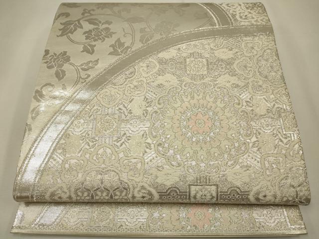 平和屋着物◎六通柄袋帯　唐織　更紗花文　銀糸　正絹　逸品　CAAW9330qe
