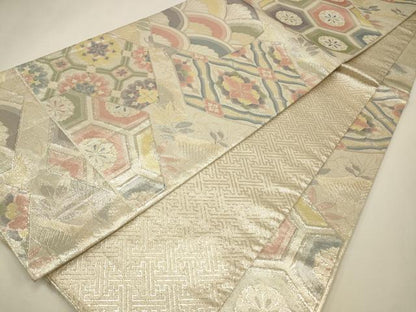 平和屋着物◎七彩佐賀錦　六通柄袋帯　吉祥花文　銀糸　正絹　逸品　CAAW9331qe