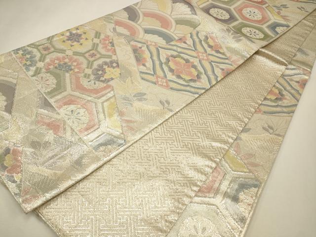 平和屋着物◎七彩佐賀錦　六通柄袋帯　吉祥花文　銀糸　正絹　逸品　CAAW9331qe