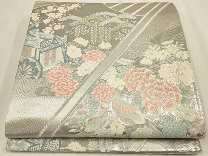 平和屋着物◎六通柄袋帯　唐織　花鳥文　金銀糸　正絹　逸品　CAAW9335qe