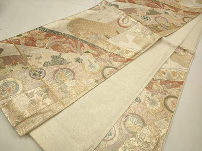 平和屋着物◎佐賀錦　六通柄袋帯　吉祥花鳥文　金銀糸　正絹　逸品　CAAW9337qe