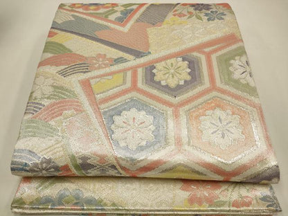 平和屋着物◎佐賀錦　六通柄袋帯　吉祥花文　金銀糸　正絹　逸品　CAAW9340qe