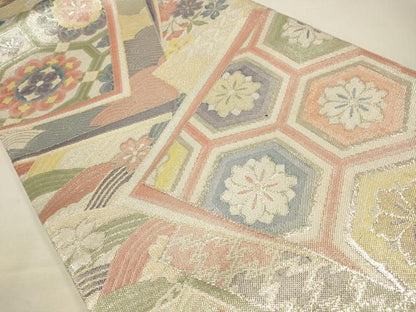 平和屋着物◎佐賀錦　六通柄袋帯　吉祥花文　金銀糸　正絹　逸品　CAAW9340qe
