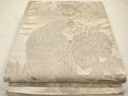 平和屋着物◎六通柄袋帯　花鳥文　雉　銀糸　正絹　逸品　CAAW9349qe