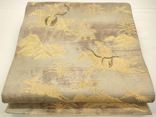 平和屋着物◎六通柄袋帯　狩猟文　金糸　正絹　逸品　CAAW9350qe