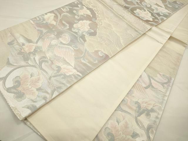 平和屋着物◎六通柄袋帯　鴛鴦花唐草文　銀糸　正絹　逸品　CAAW9353qe