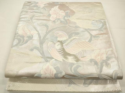 平和屋着物◎六通柄袋帯　鴛鴦花唐草文　銀糸　正絹　逸品　CAAW9353qe