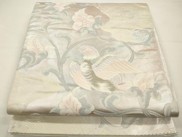 平和屋着物◎六通柄袋帯　鴛鴦花唐草文　銀糸　正絹　逸品　CAAW9353qe