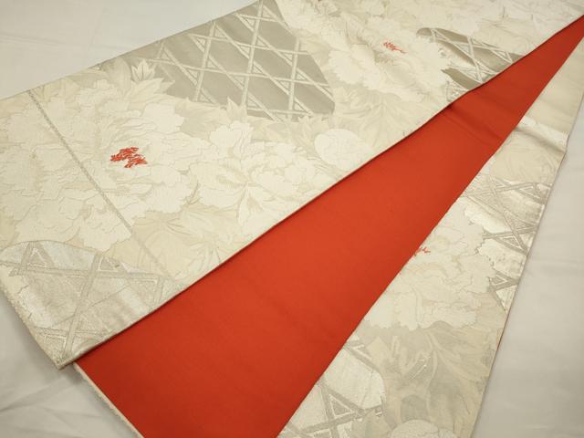 平和屋着物◎六通柄袋帯　唐織　牡丹　銀糸　正絹　逸品　CAAW9355qe