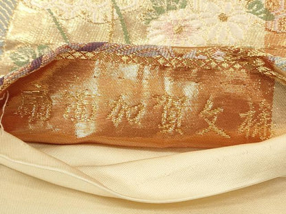 平和屋着物◎六通柄袋帯　唐織　扇面加賀文様　金糸　正絹　逸品　CAAW9357qe