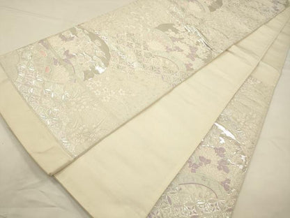 平和屋着物◎六通柄袋帯　唐織　吉祥花文　銀糸　正絹　逸品　CAAW9358qe