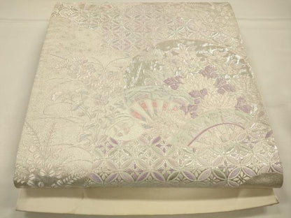 平和屋着物◎六通柄袋帯　唐織　吉祥花文　銀糸　正絹　逸品　CAAW9358qe