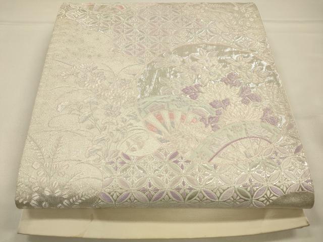 平和屋着物◎六通柄袋帯　唐織　吉祥花文　銀糸　正絹　逸品　CAAW9358qe