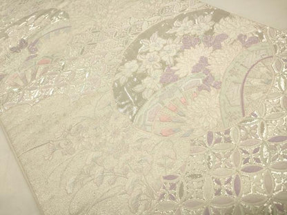 平和屋着物◎六通柄袋帯　唐織　吉祥花文　銀糸　正絹　逸品　CAAW9358qe