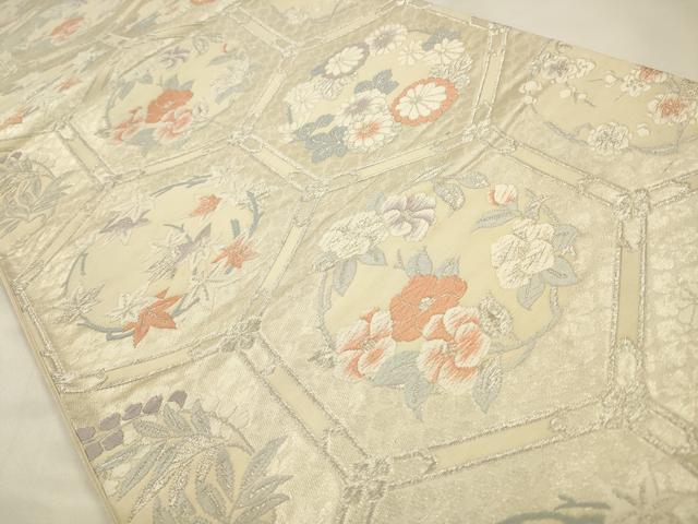 平和屋着物◎六通柄袋帯　唐織　亀甲花丸文　銀糸　正絹　逸品　CAAW9361qe