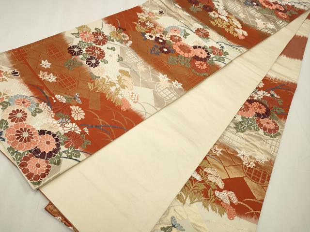 AA98美品袋帯 六通華文柄 金彩糸　華やかな丸文 唐織　振袖向き 平和屋着物◎六通柄袋帯 唐織 草花文 金糸 正絹 逸品 CAAW9368qe