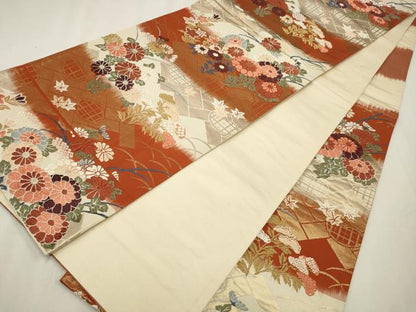 平和屋着物◎六通柄袋帯　唐織　草花文　金糸　正絹　逸品　CAAW9368qe