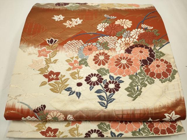 平和屋着物◎六通柄袋帯 唐織 草花文 金糸 正絹 逸品 CAAW9368qe