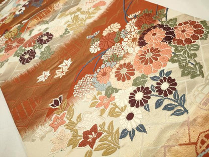平和屋着物◎六通柄袋帯　唐織　草花文　金糸　正絹　逸品　CAAW9368qe
