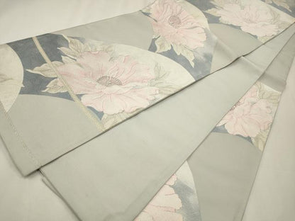 平和屋着物◎六通柄袋帯　唐織　洋花文　銀糸　正絹　逸品　CAAW9372qe