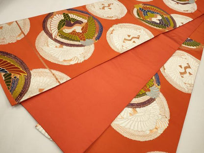 平和屋着物◎六通柄袋帯　唐織　双鳥丸文　金糸　正絹　逸品　CAAW9384qe