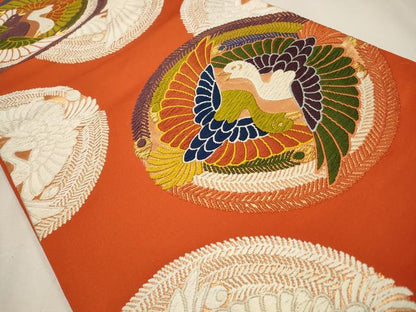 平和屋着物◎六通柄袋帯　唐織　双鳥丸文　金糸　正絹　逸品　CAAW9384qe