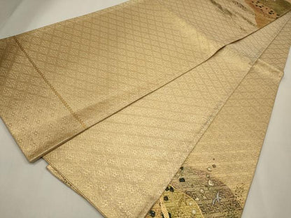 平和屋着物◎佐賀錦　太鼓柄袋帯　駒刺繍　道長花鳥文　金彩　正絹　逸品　CAAW9388qe