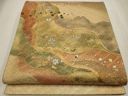 平和屋着物◎佐賀錦　太鼓柄袋帯　駒刺繍　道長花鳥文　金彩　正絹　逸品　CAAW9388qe