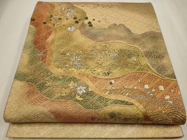 平和屋着物◎佐賀錦　太鼓柄袋帯　駒刺繍　道長花鳥文　金彩　正絹　逸品　CAAW9388qe