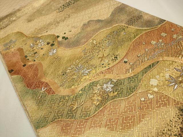 平和屋着物◎佐賀錦　太鼓柄袋帯　駒刺繍　道長花鳥文　金彩　正絹　逸品　CAAW9388qe