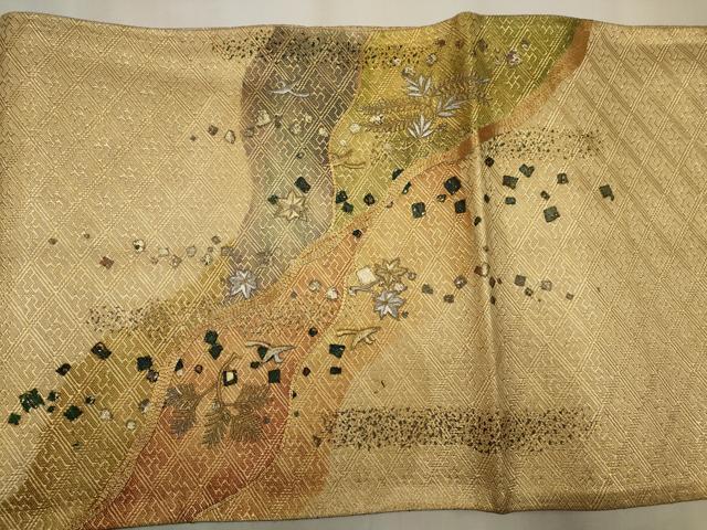 平和屋着物◎佐賀錦　太鼓柄袋帯　駒刺繍　道長花鳥文　金彩　正絹　逸品　CAAW9388qe
