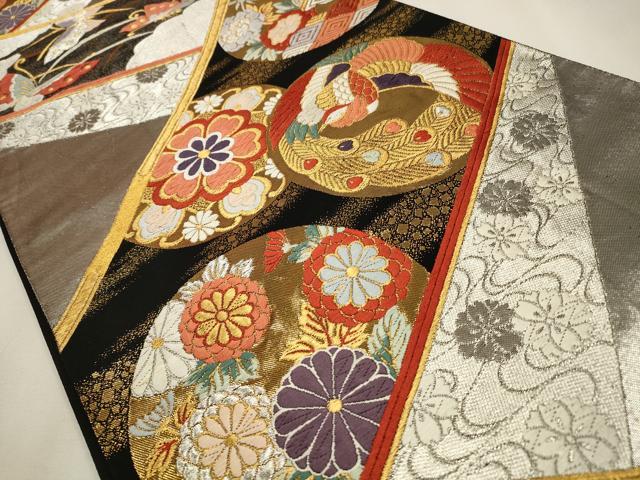 平和屋着物◎六通柄袋帯　唐織　鳳凰花丸文　黒地　金銀糸　正絹　逸品　CAAW9390qe