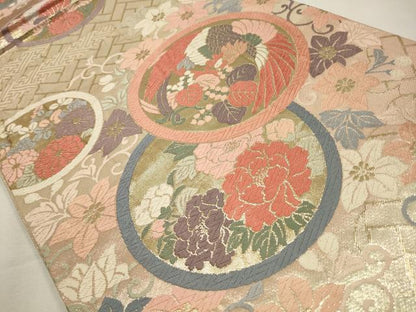 平和屋着物◎六通柄袋帯　唐織　鳳凰花丸文　金糸　正絹　逸品　CAAW9395qe
