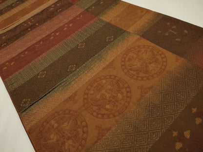 平和屋着物◎全通柄袋帯 横段花丸文 金糸 正絹 逸品 CAAW9403qe