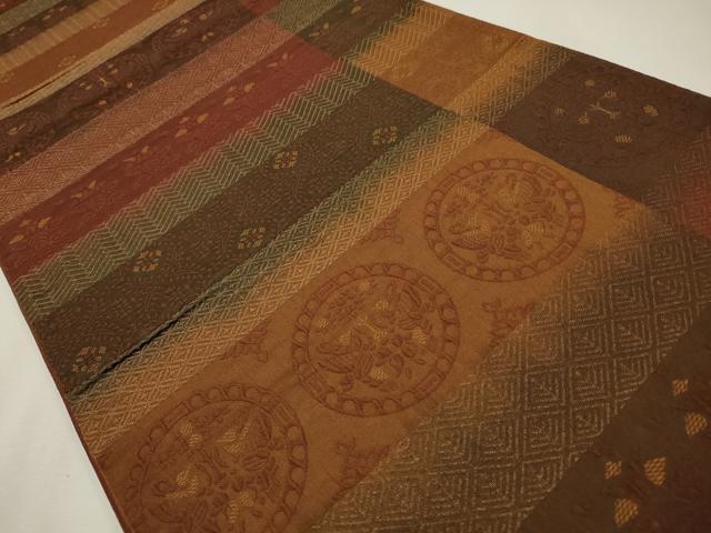 平和屋着物◎全通柄袋帯 横段花丸文 金糸 正絹 逸品 CAAW9403qe