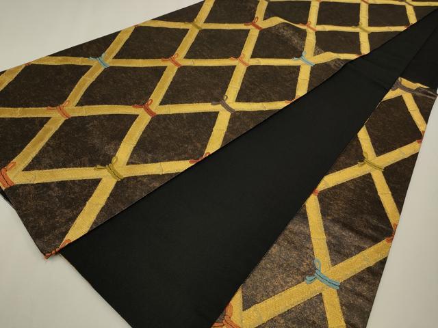 平和屋着物◎六通柄袋帯　唐織　竹矢来　金糸　正絹　逸品　CAAW9404qe