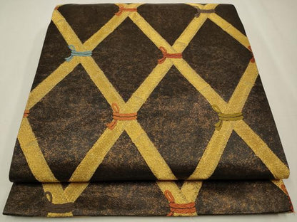 平和屋着物◎六通柄袋帯　唐織　竹矢来　金糸　正絹　逸品　CAAW9404qe